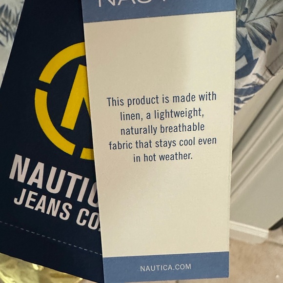 Nautica White and Blue Casual Button Down Shirt - Picture 3 of 7